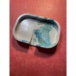 Handmade Soap Dish Cement Bathroom Kitchen Self Draining Teal With Gold